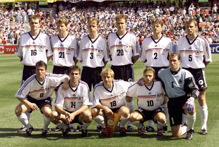 Deutschland vro dem Spiel gegen Mexiko bei der WM 1998 in den USA (ELECTRONIC IMAGE) AFP PHOTO