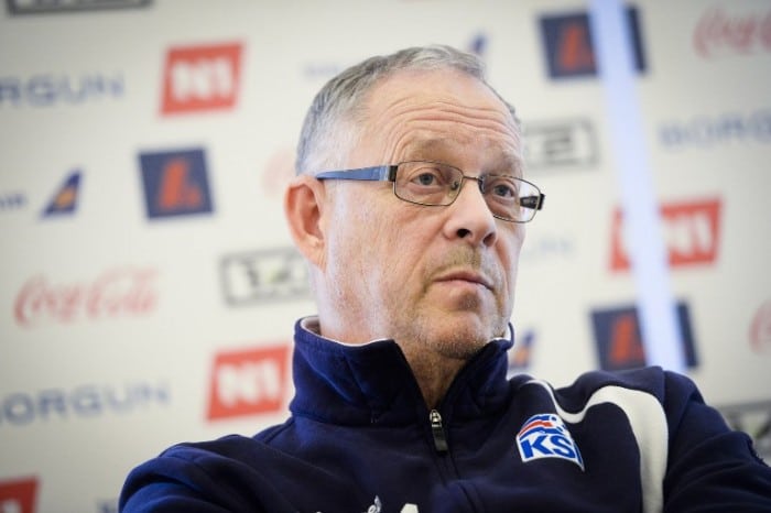 Iceland's national football team head coach Lars Lagerback gives a press conference in Brussels on November 11, 2014 on the eve of a friendly football match against Belgium. AFP PHOTO / BELGA PHOTO / LAURIE DIEFFEMBACQ