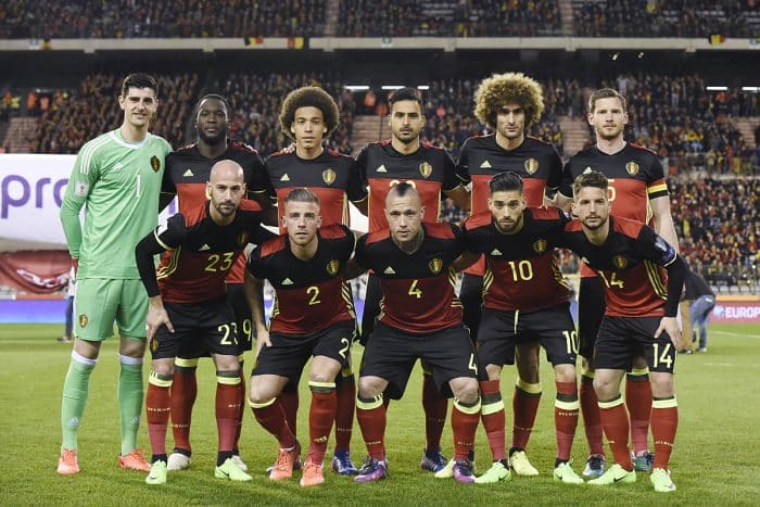 Belgiens Startaufstellung gegen Griechenland am 25.März 2017 in der WM 2018 Qualifikaiton / AFP PHOTO / JOHN THYS