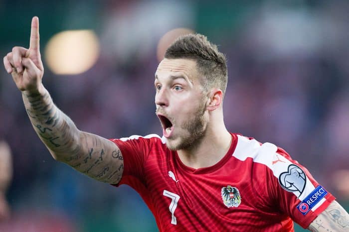 Österreichs Marko Arnautovic beim WM-Quali-Spiel gegen Moldawien am 24.März 2017. / AFP PHOTO / APA / GEORG HOCHMUTH /