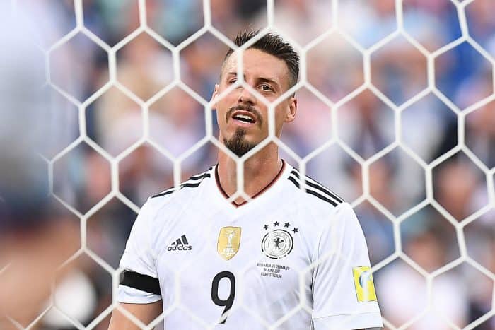 Sandro Wagner mit der Trikotnnummer 9 beim Confederations Cup 2017. / AFP PHOTO / FRANCK FIFE