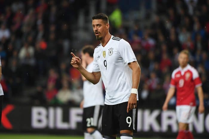 Sandro Wagner beim Länderspiel gegen Dänemark am 6.Juni 2017. / AFP PHOTO / PATRIK STOLLARZ