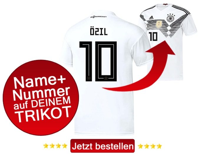 Das neue DFB Trikot mit Beflockung von Mesut Özil mit der Nummer 10 kaufen.