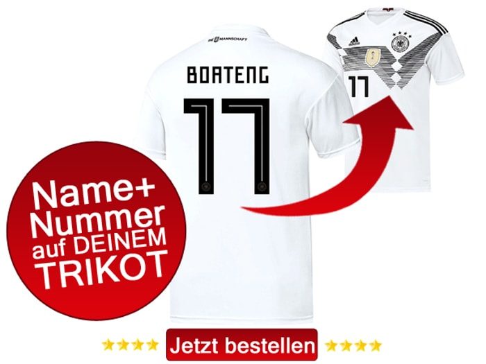 Das neue DFB Trikot mit Beflockung von Jerome Boateng mit der Nummer 17 kaufen.