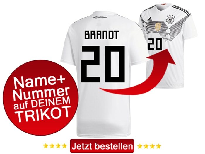 Das neue DFB Trikot mit Beflockung von Julian Brandt mit der Nummer 20 kaufen.