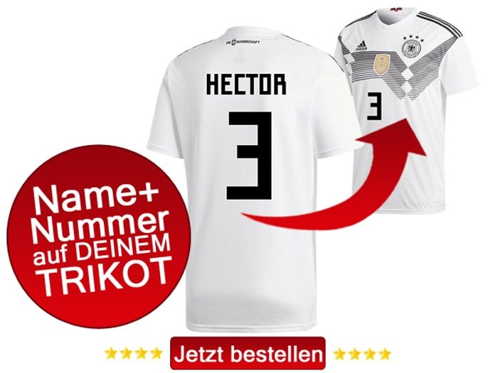 Das neue DFB Trikot mit Beflockung von Jonas Hector mit der Nummer 3 kaufen.