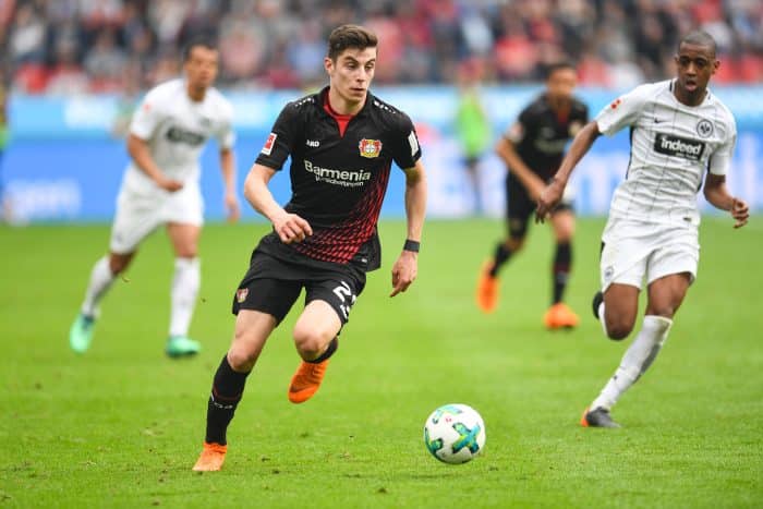 Leverkusen's Kai Havertz gegen Eintracht Frankfurtam 14. April 2018. / AFP PHOTO / Patrik STOLLARZ /