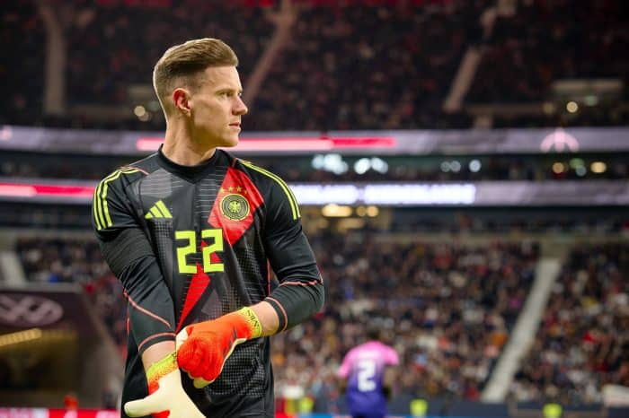 Im neuen Torwarttrikot 2024: Marc-Andre ter Stegen beim Länderspiel 2024 gegen die Niederlande (Depositphotos.com)