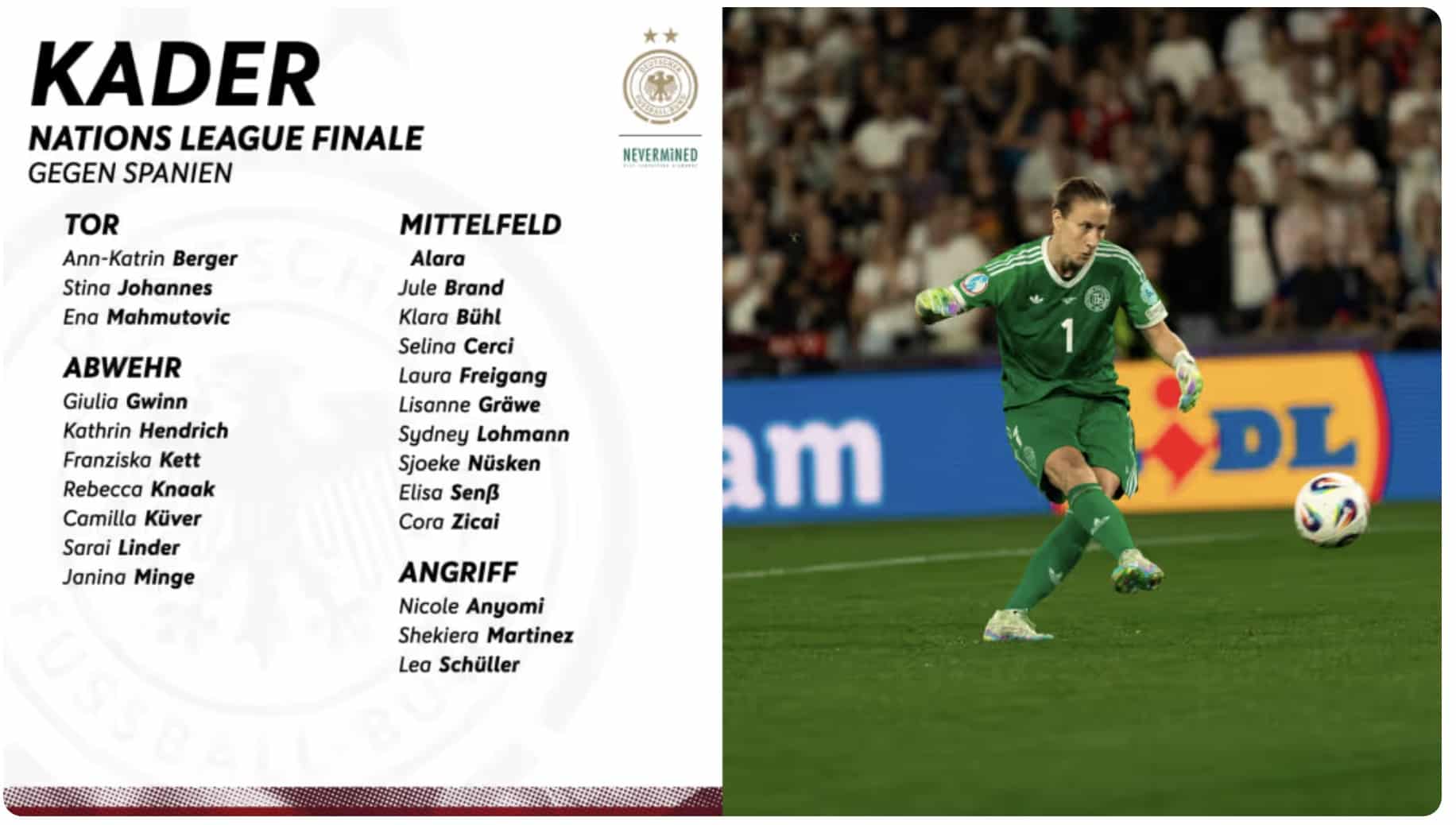 Der DFB Kader der Frauen im November 2025 für das Finale der UEFA Nations League
